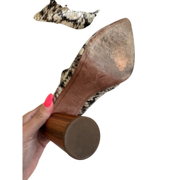 BCBGMAXAZRIA  Snake Print Leather Mules Heels Size 7.5 - Picture 6 of 8